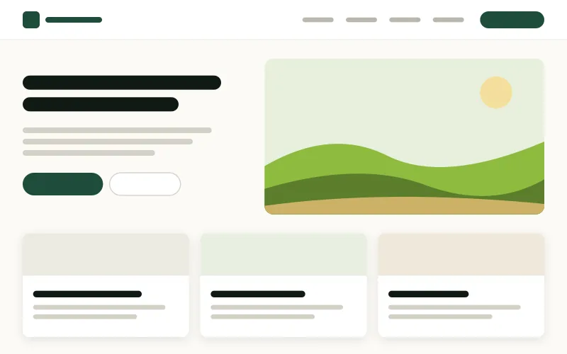 Ilustração de um site institucional com destaque, botões e notícias