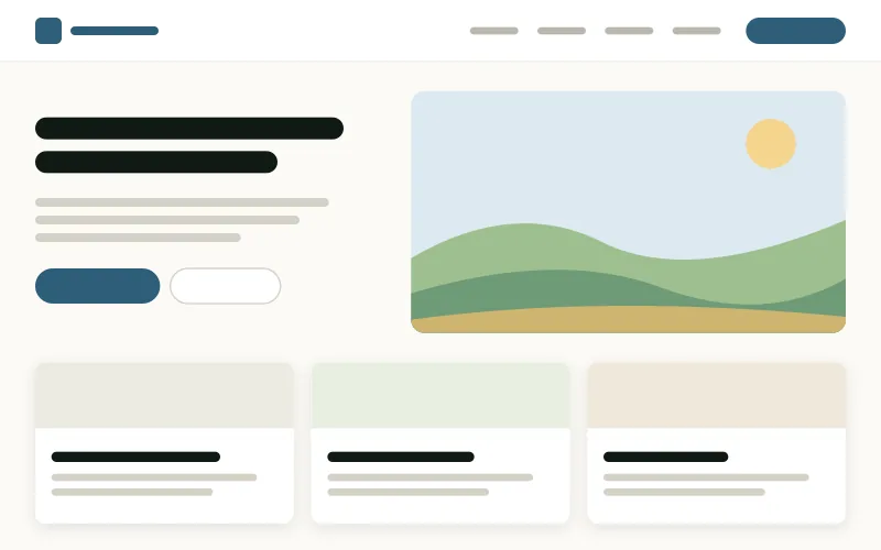 Ilustração de um site institucional com menu, destaque e três notícias